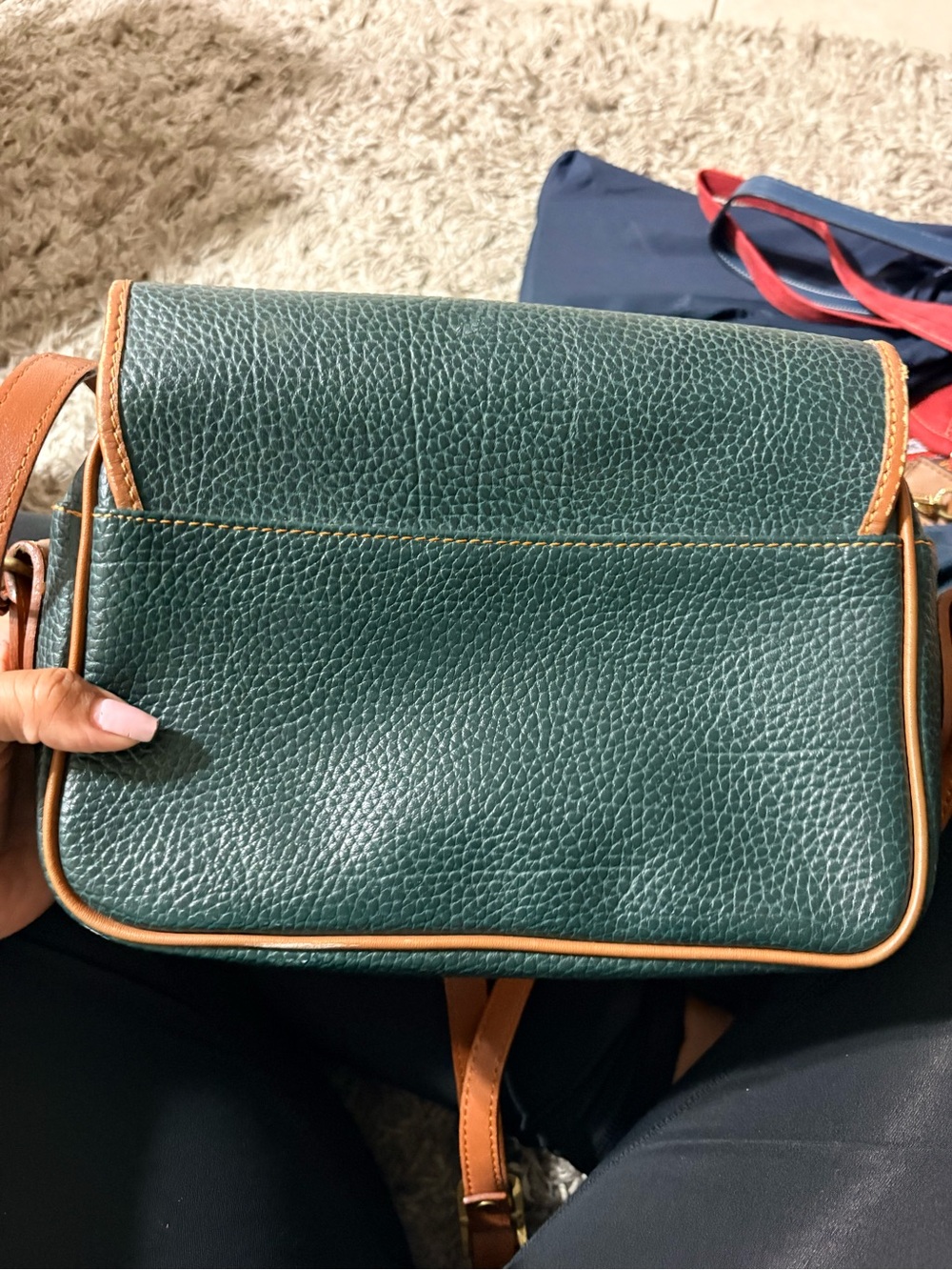 Dooney & Bourke Green Pebble Leather Crossbody with Tan Trim - Picture 2 of 4